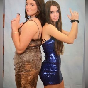 Dillards blue sequin homecoming dress